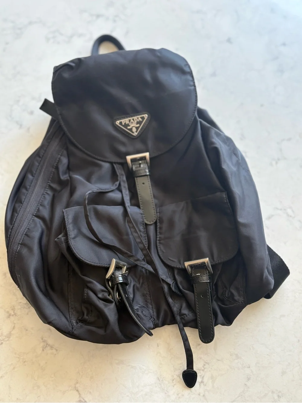Black Nylon Backpack with Front Pockets